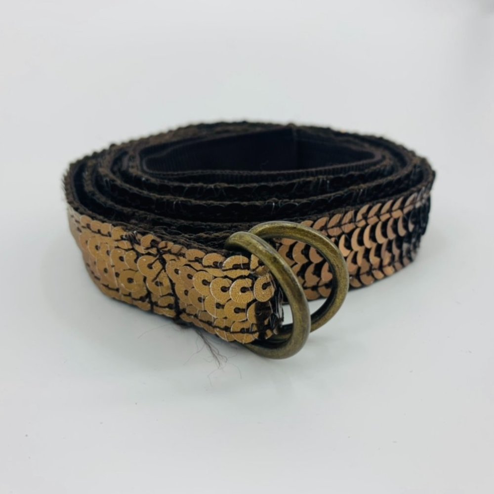 Thin Cloth Sequin Belt Copper Brown Soft Metal Adj